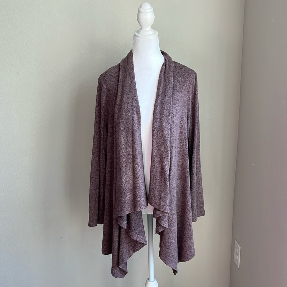 Bobeau women’s purple&black heathered open long sleeve cardigan